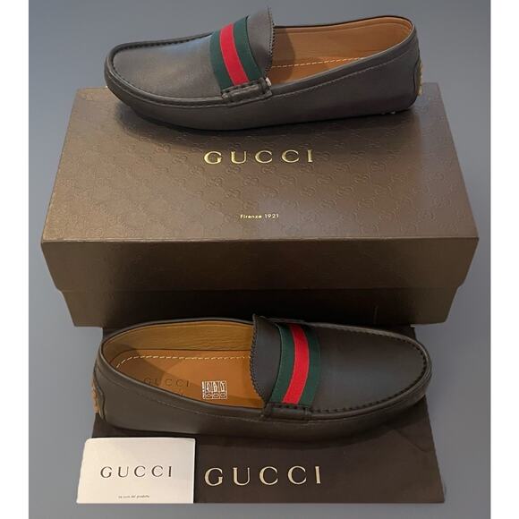 $1200 Gucci Men’s Brown Leather Slip On Loafers Driving Shoes US 10 NEW IN BOX!! - Picture 1 of 13